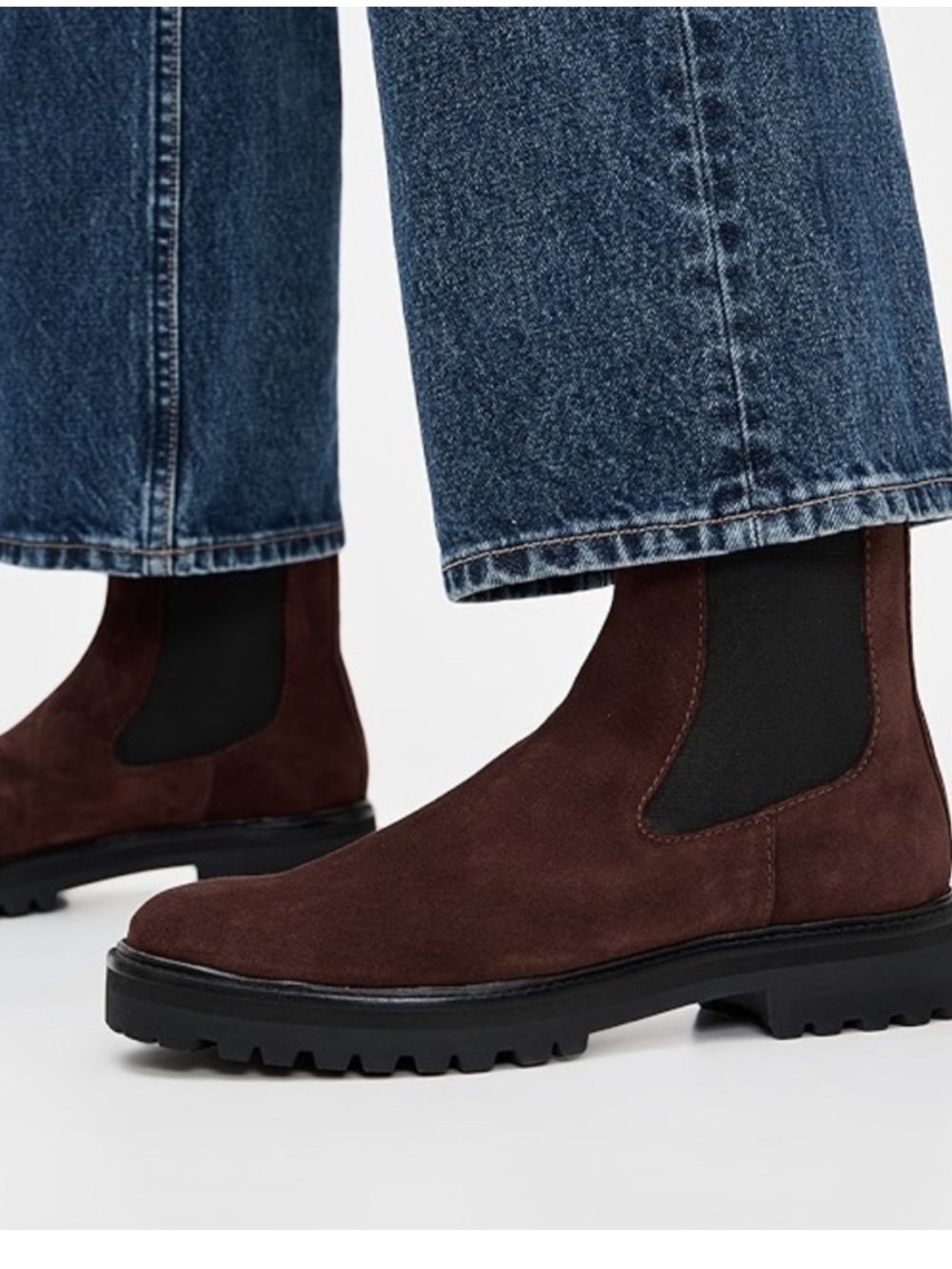 Reformation Katerina Lug Sole Chelsea Boots Espresso Suede
